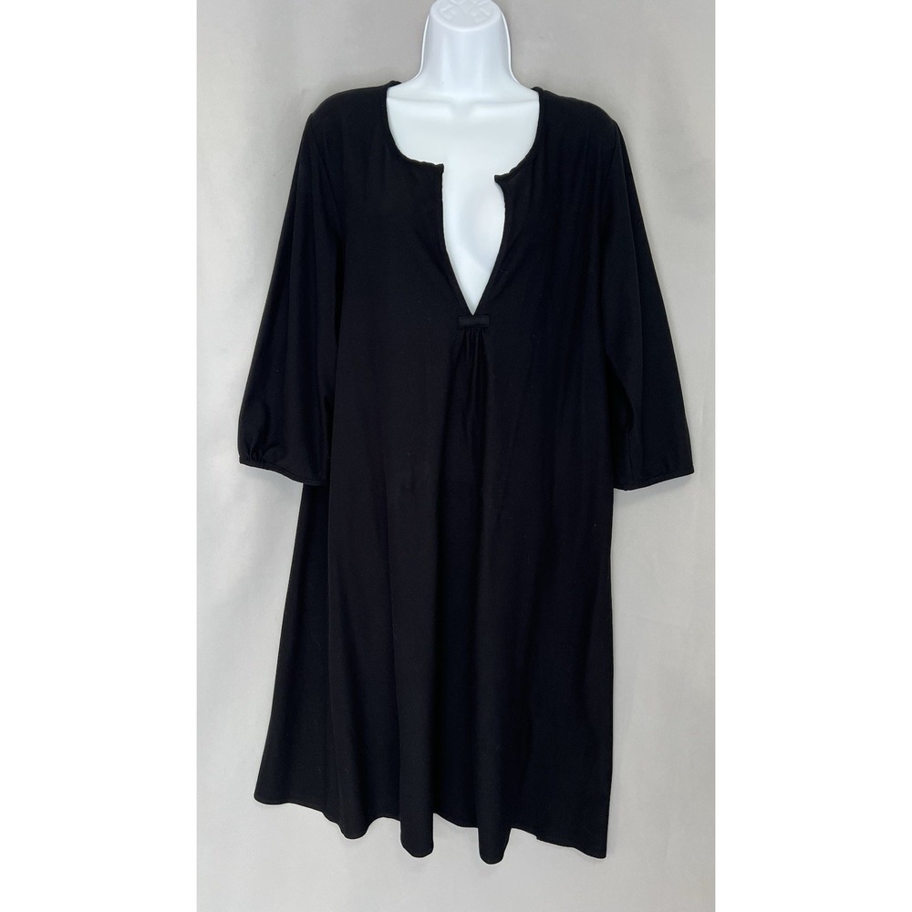 Eileen Fisher 3/4 Sleeve‎ Tunic Dress Women's L Black No Slip Lining Minimalist